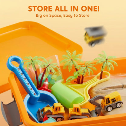 Senzorična škatla z magnetnim peskom in svetlečimi kamenčki | Gradbišče | za otroke 3+