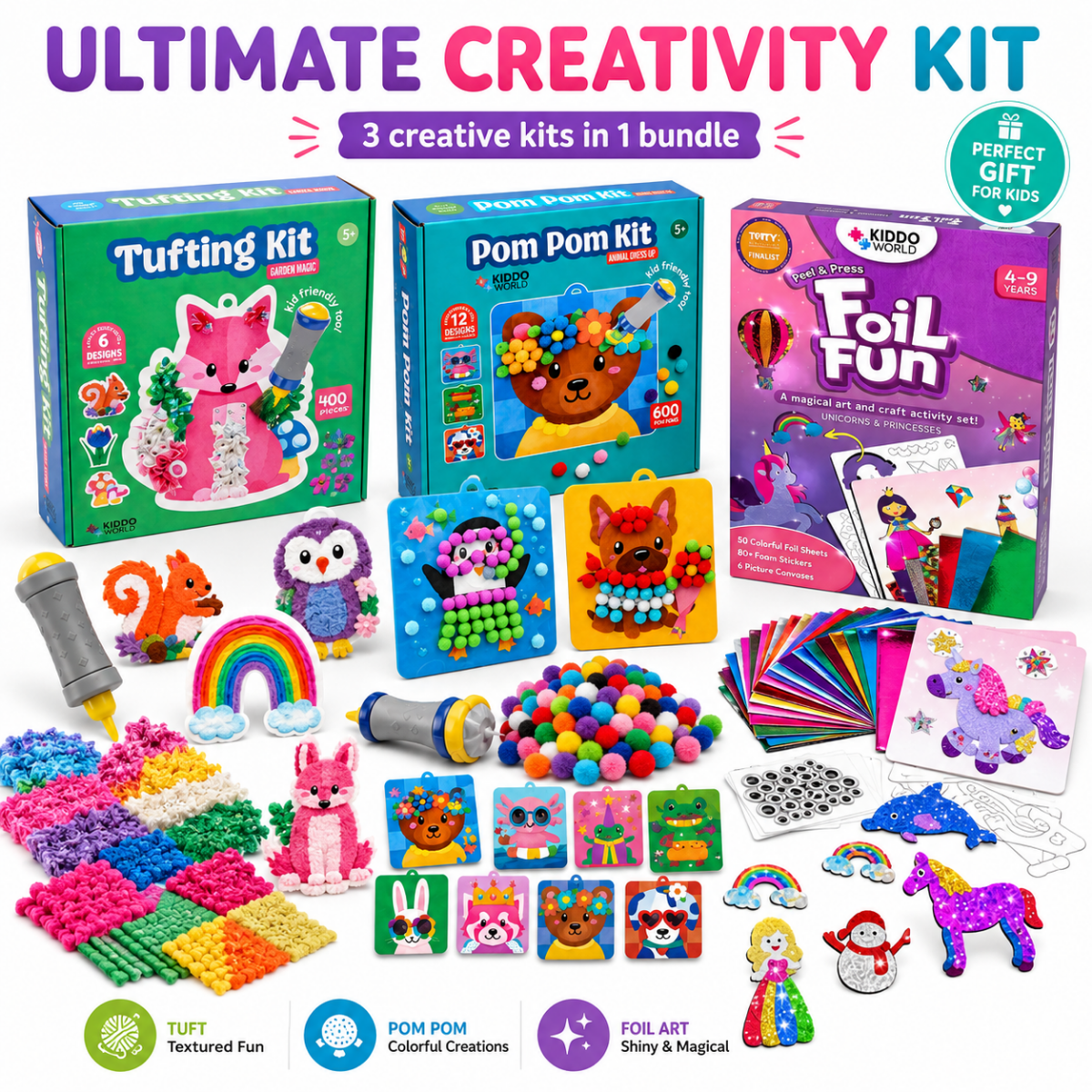 ULTIMATIVNI USTVARJALNI PAKET: Pom Pom Kit, Tufting Kit & Foil Fun Princeske
