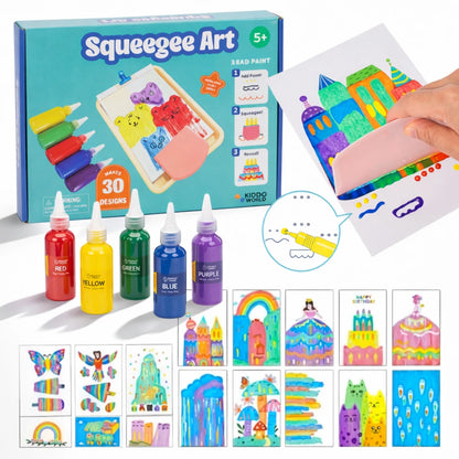 Squeegee Art Kit | Set s 5 barvami in čarobno lopatko za ustvarjanje risbic brez čopičev | za otroke 5+