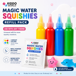 Magic Water Squishy Refill Pack – Polnilo 4 barve + 1 čarobni prah (Kompatibilno z vsemi seti, 3+ leta)