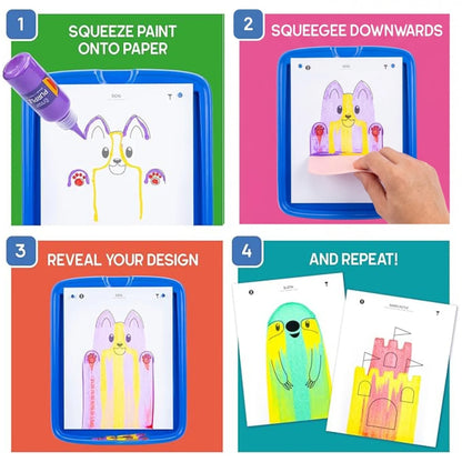 Squeegee Art Kit | Set s 5 barvami in čarobno lopatko za ustvarjanje risbic brez čopičev | za otroke 5+