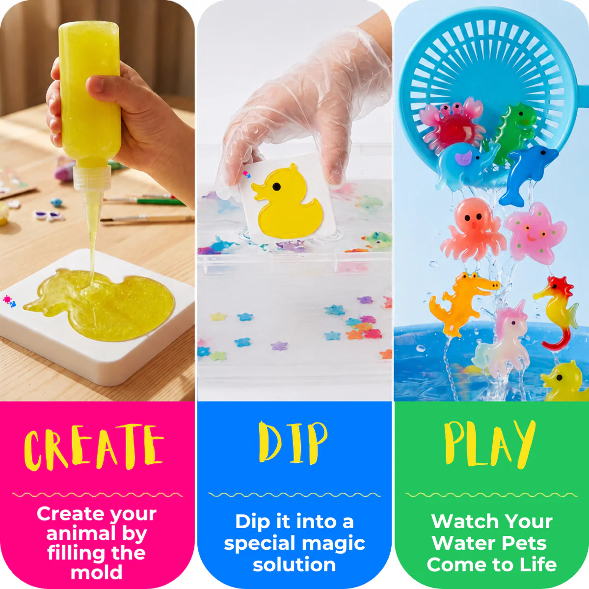 Magic Water Squishy Refill Pack – Polnilo 4 barve + 1 čarobni prah (Kompatibilno z vsemi seti, 3+ leta)