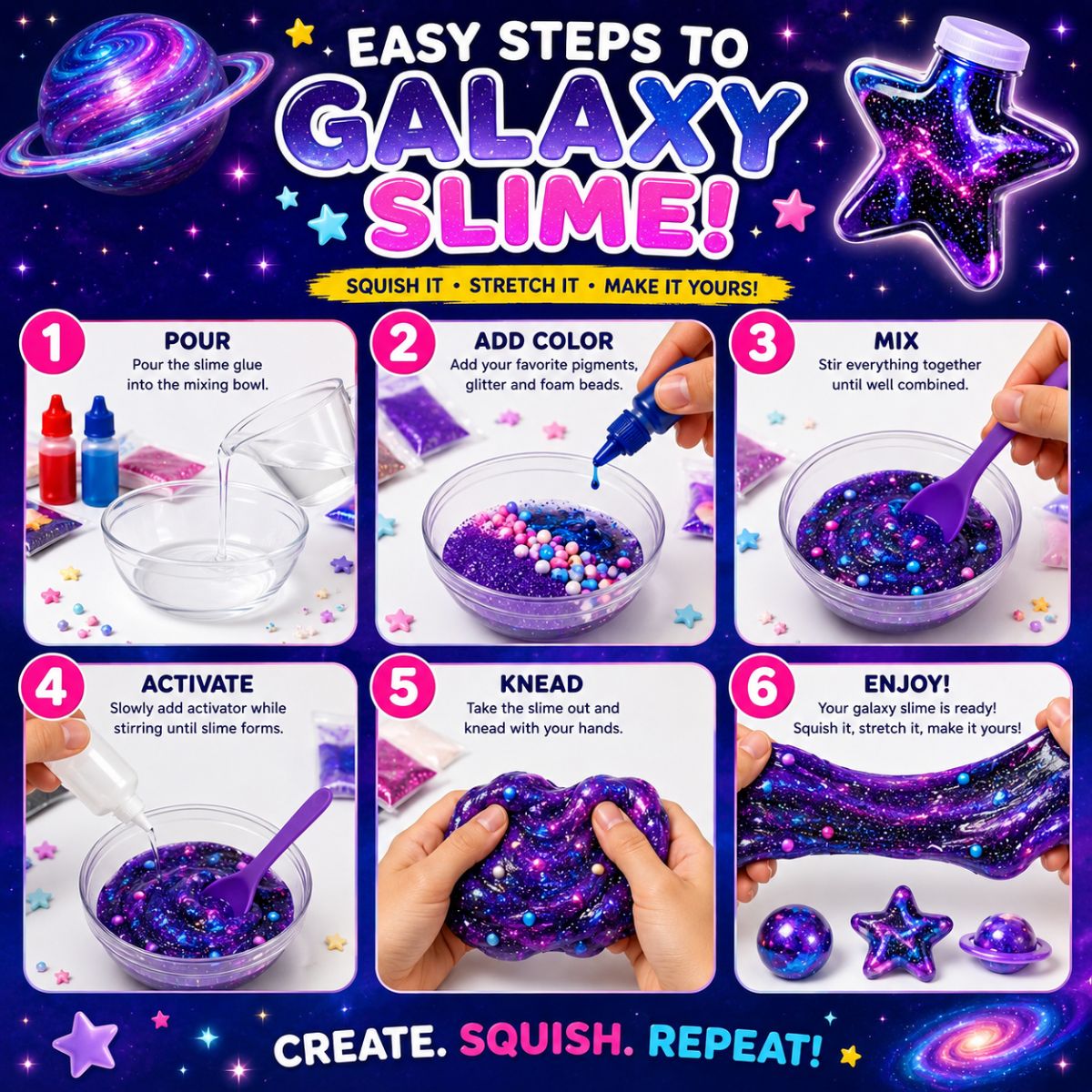 DIY Slime Squishies – Galaksija (4+ let)