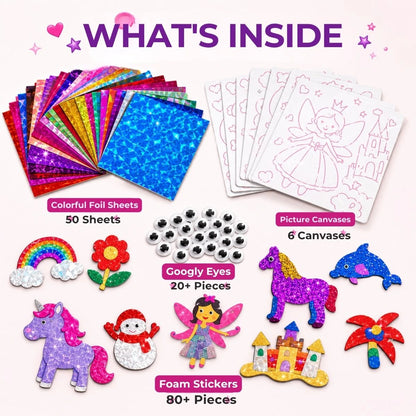 Foil Fun: Samorogi in princeske – Ustvarite bleščeče pravljice brez nereda! (4+ leta)