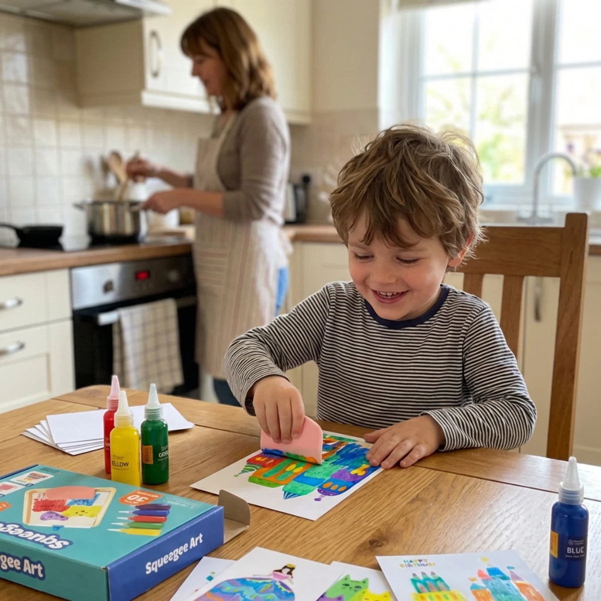 Squeegee Art Kit | Set s 5 barvami in čarobno lopatko za ustvarjanje risbic brez čopičev | za otroke 5+