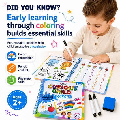 Curious Child Colors | Piši-briši zvezek za učenje pisanja (64 strani, 2+ leta)