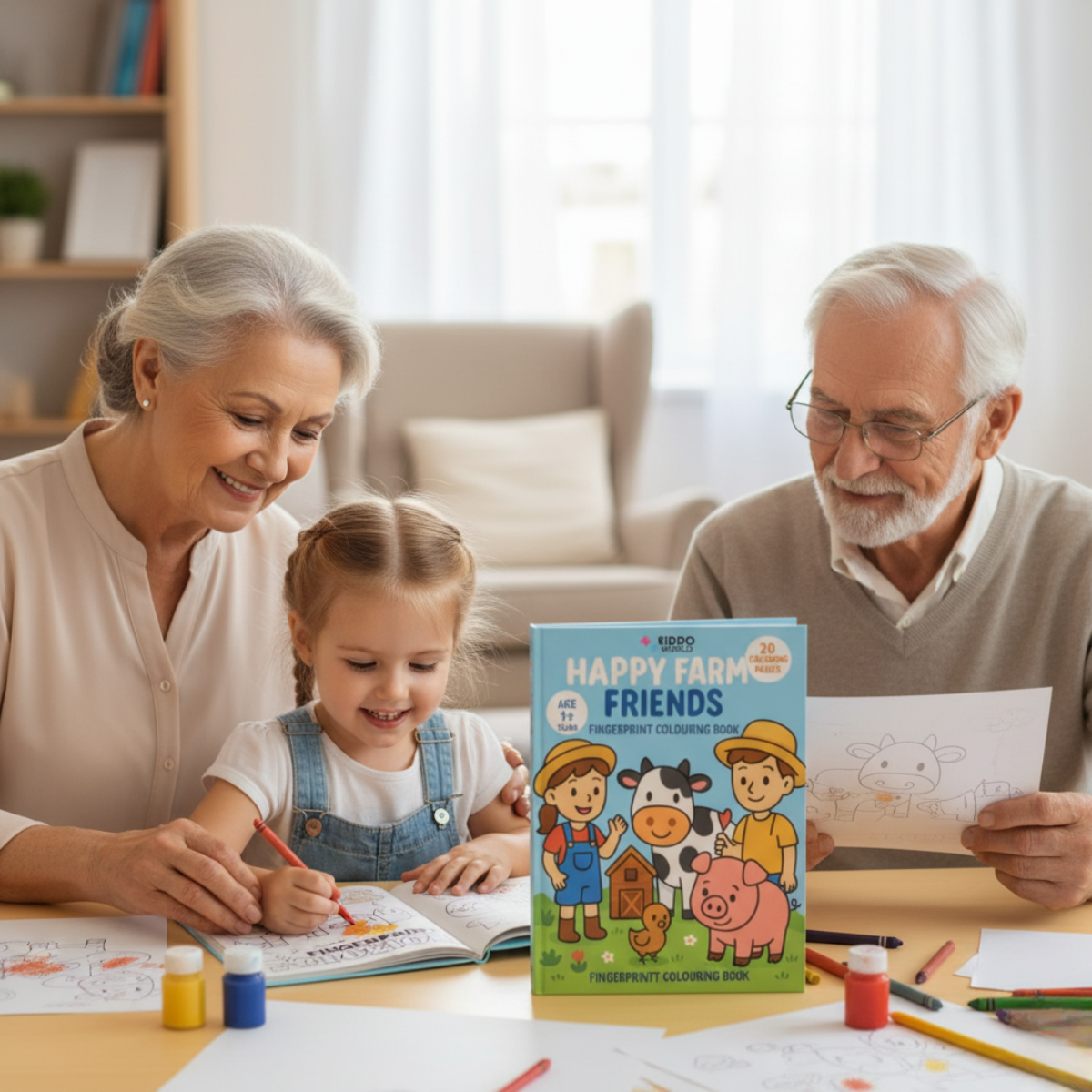 Pobarvanka za otroke: Otroci na kmetiji (20 strani, 1+ leto)