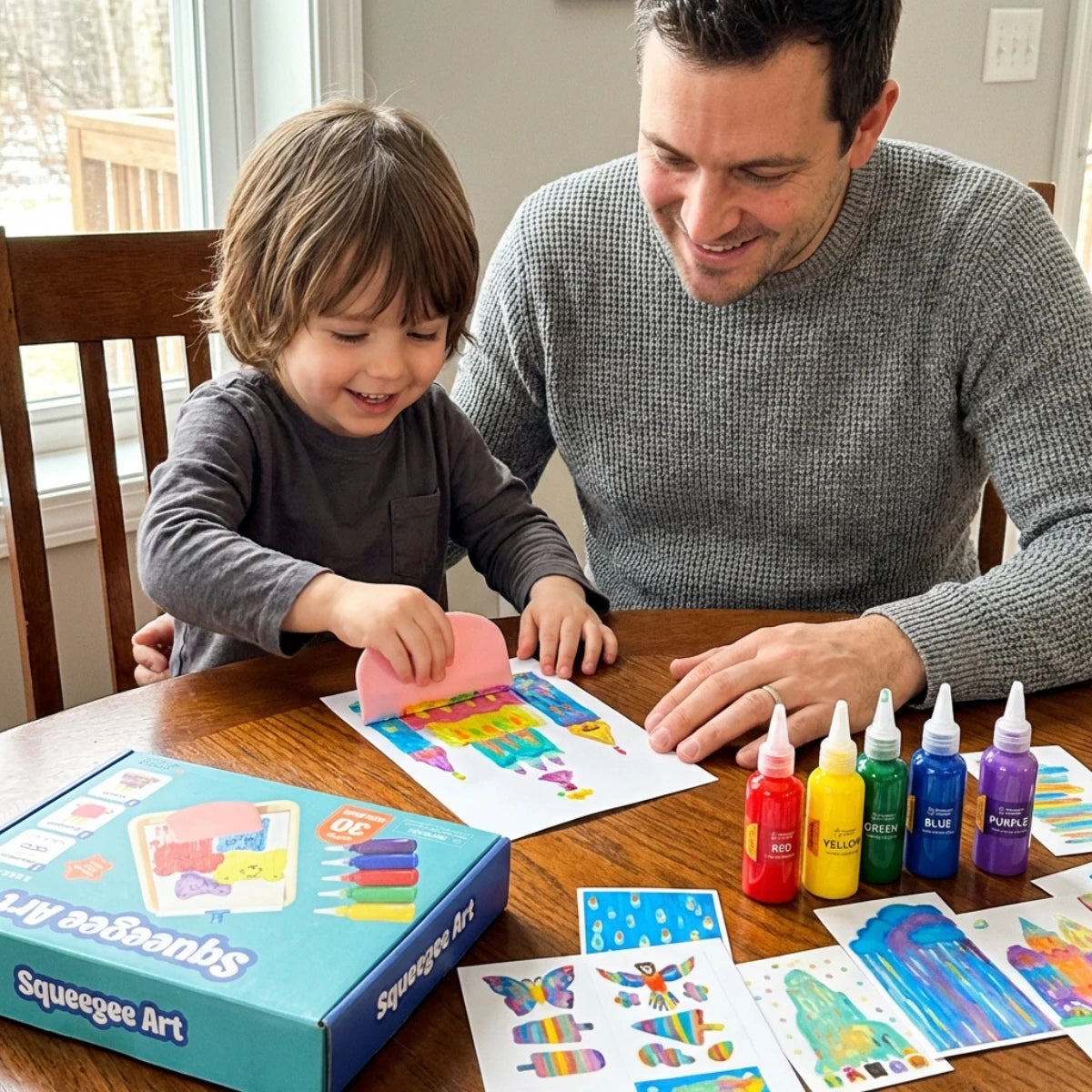 Squeegee Art Kit | Set s 5 barvami in čarobno lopatko za ustvarjanje risbic brez čopičev | za otroke 5+