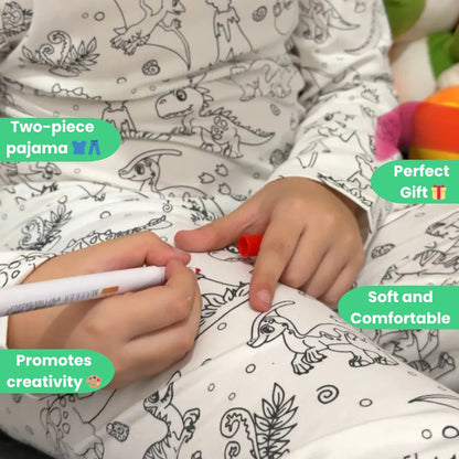 Dvodelna otroška pižama za pobarvati | Dinozavri (4-8 let)