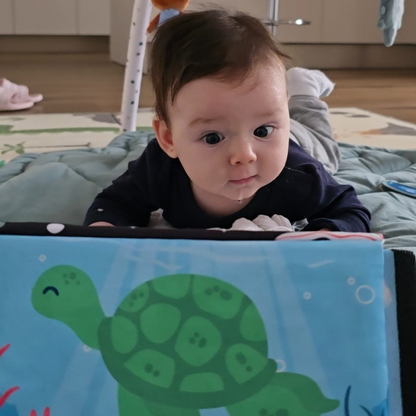 Senzorična igrača za igro na trebuščku z trobljo | 0–12 mesecev