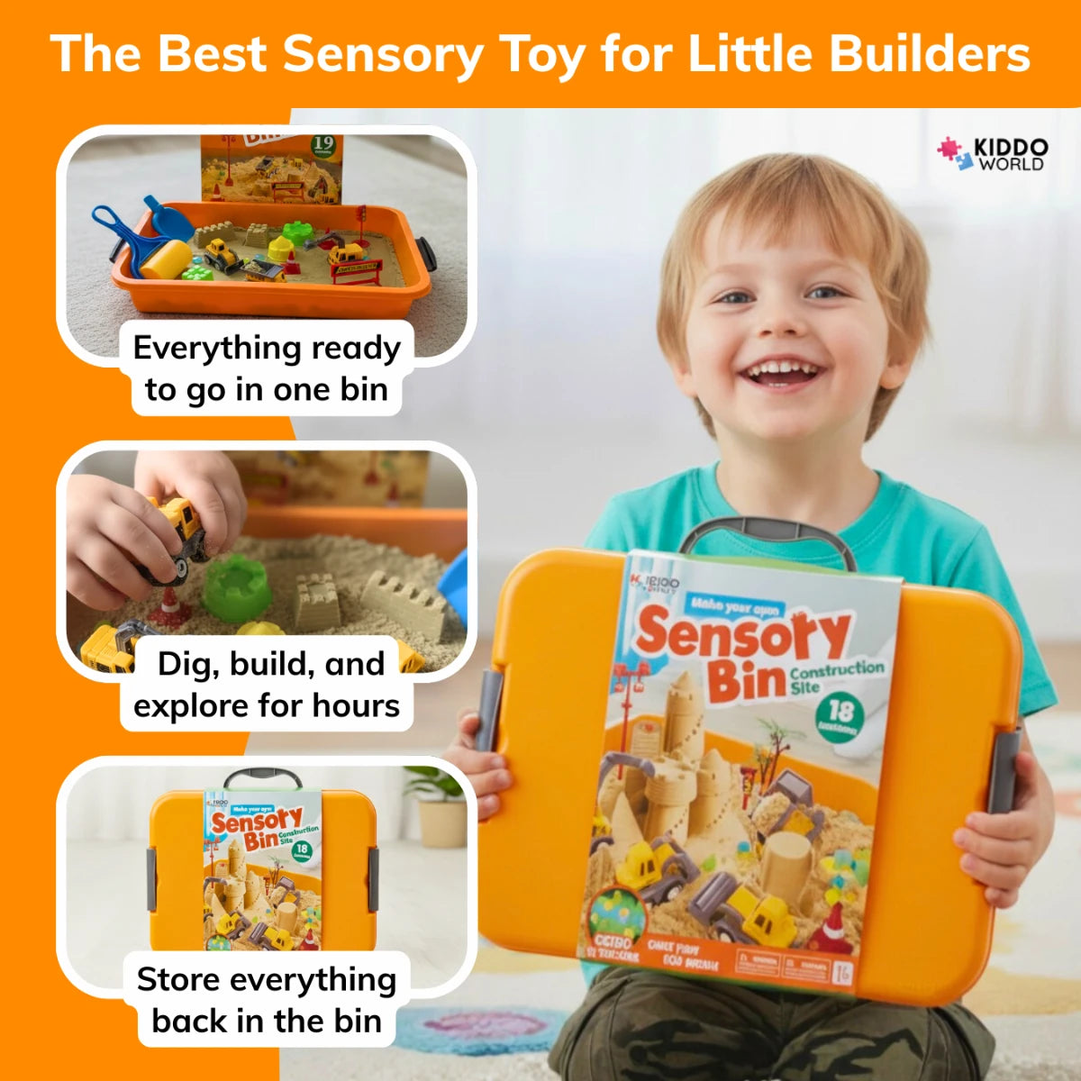 Senzorična škatla z magnetnim peskom in svetlečimi kamenčki | Gradbišče | za otroke 3+