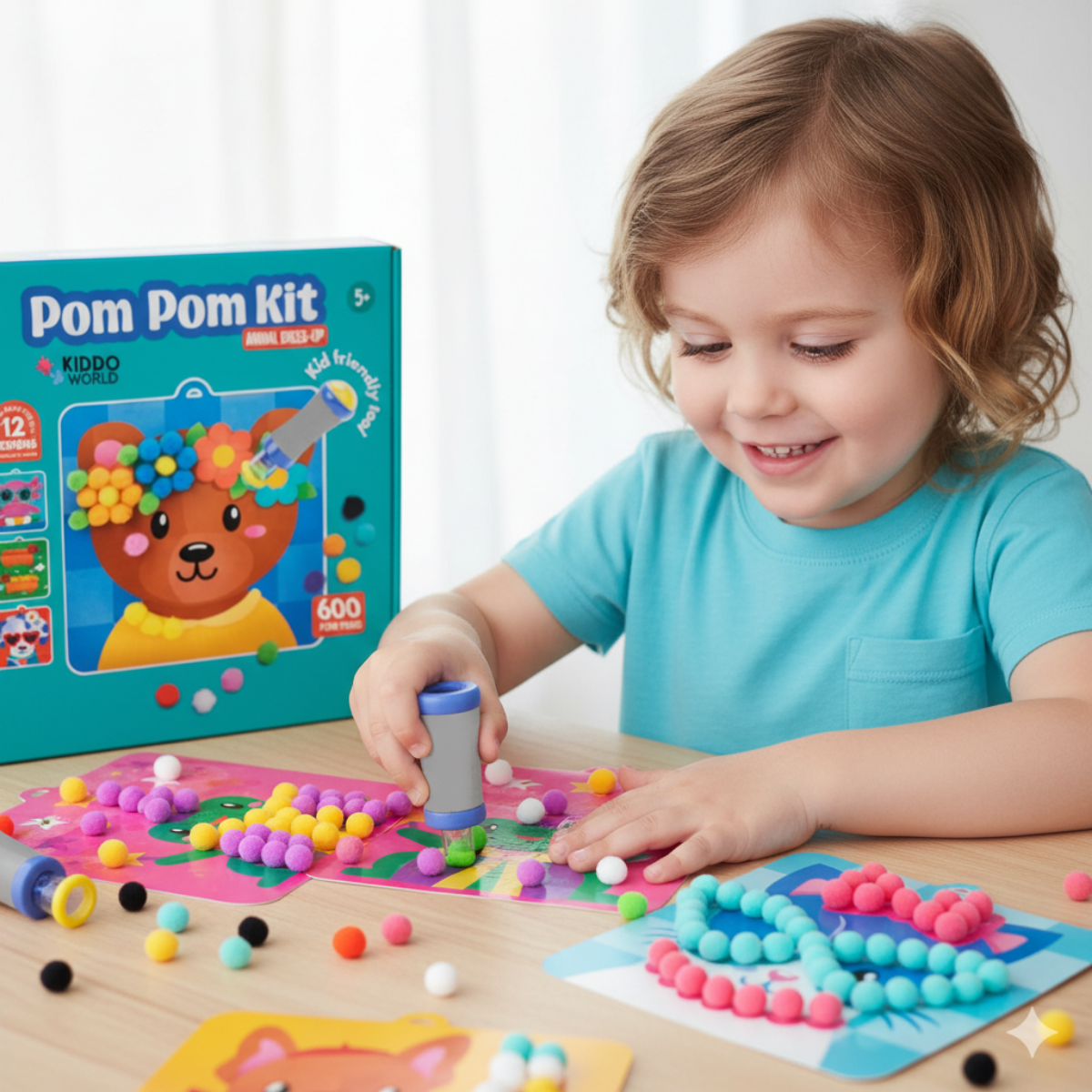 Pom Pom Kit | Senzorična ustvarjalna igra s puhastimi kroglicami | za otroke 5+