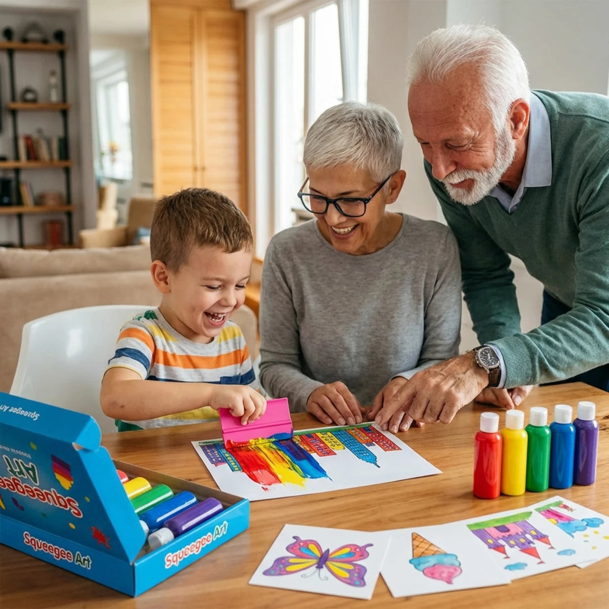 Squeegee Art Kit | Set s 5 barvami in čarobno lopatko za ustvarjanje risbic brez čopičev | za otroke 5+