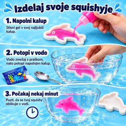 Magic Water Squishies – 3× ustvarjalni komplet za izdelavo 3D-figuric | Morski svet, Kmetija in Džungla | 3+ leta