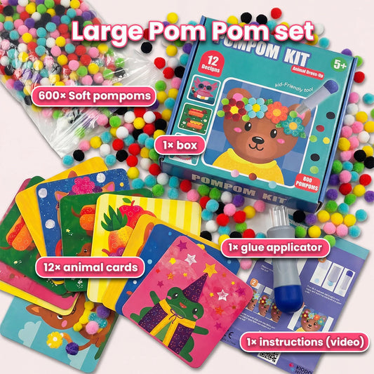 Pom Pom Kit – Ustvari čarobne 3D živalice iz puhastih cofkov, brez nereda! (5+ let)