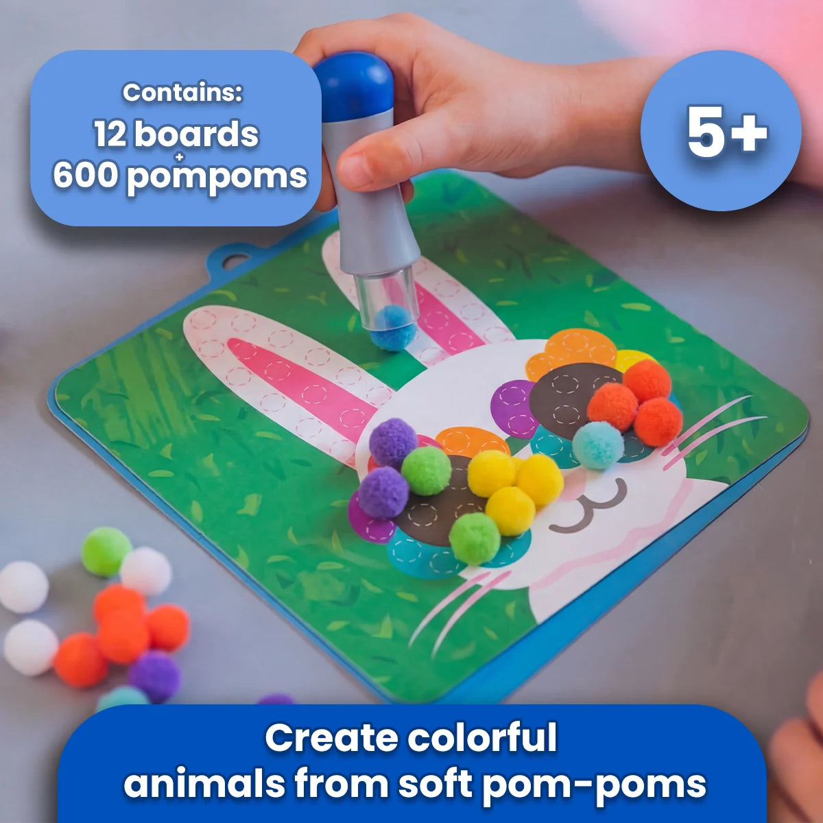 Pom Pom Kit – Ustvari čarobne 3D živalice iz puhastih cofkov, brez nereda! (5+ let)