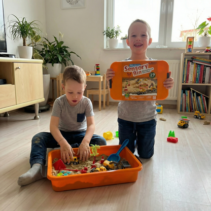 Senzorična škatla z magnetnim peskom in svetlečimi kamenčki | Gradbišče | za otroke 3+